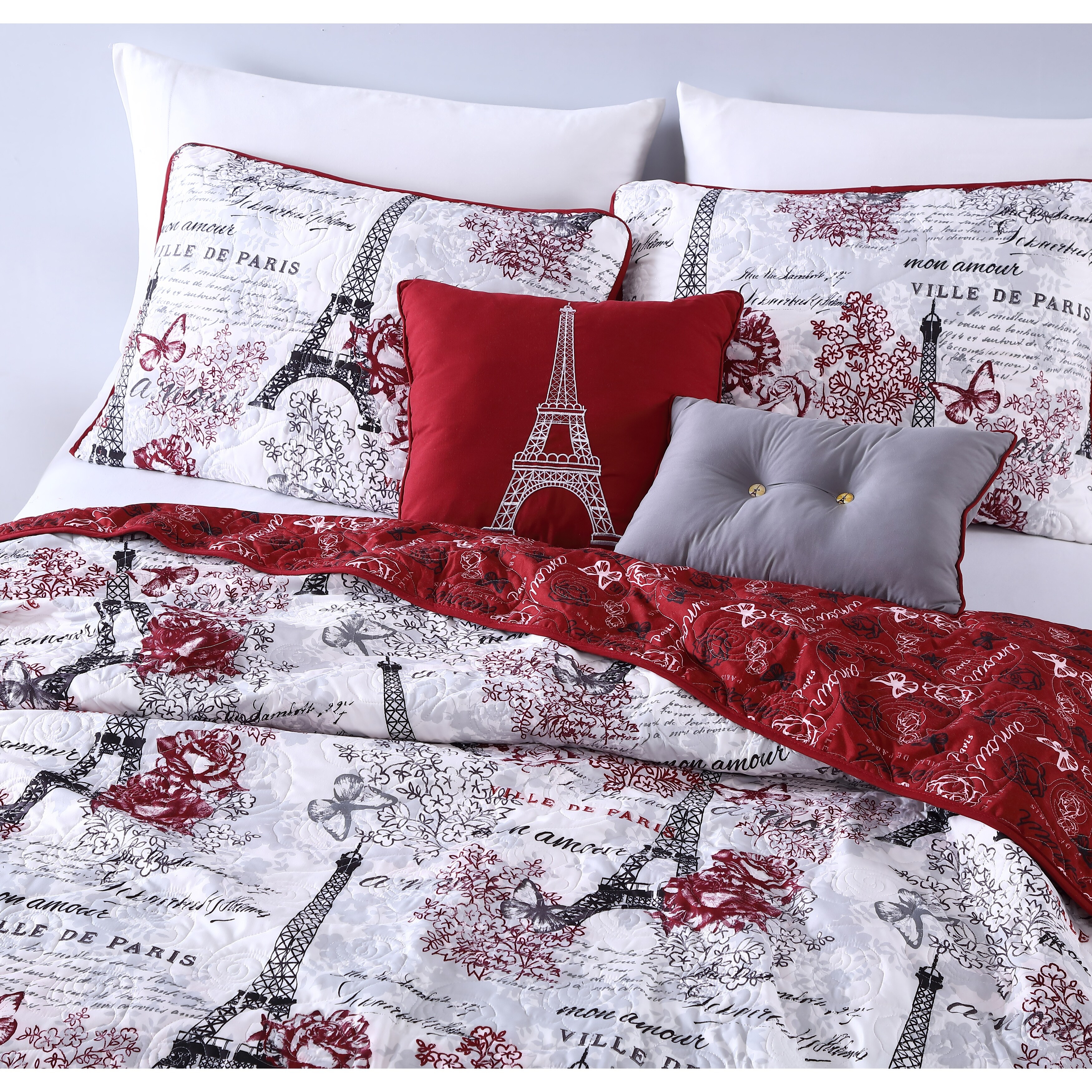 Amour 4 5 Pc Reversible Quilt Set With Decorative Pillows On Sale Overstock 16279586