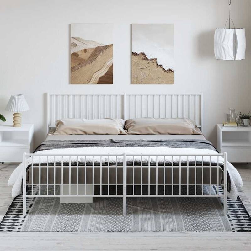 vidaXL Metal Bed Frame, No Mattress - White1 81.5" x 78" x 35.6" - King