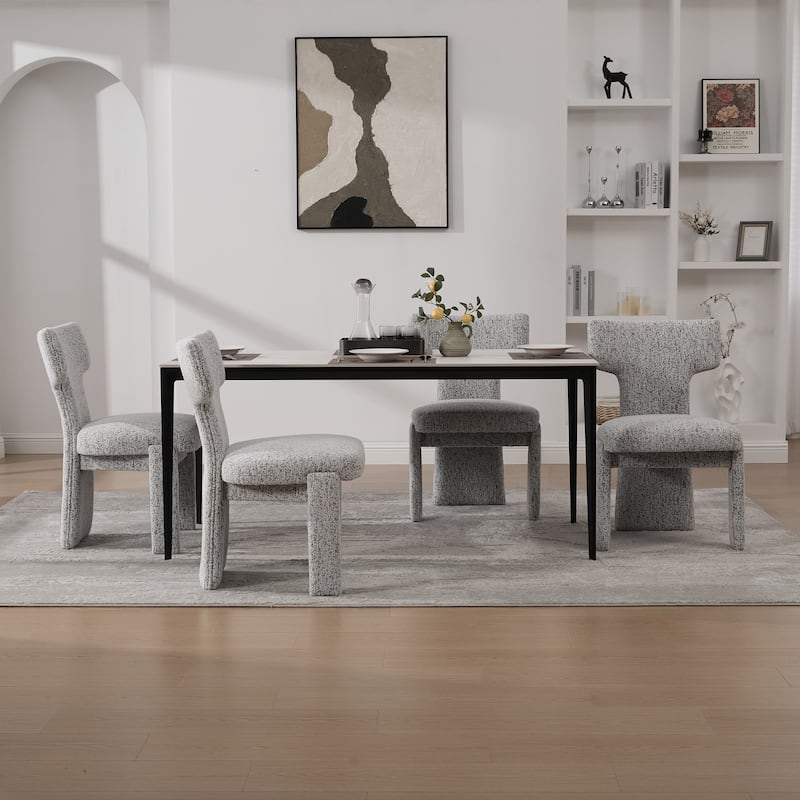 22.05" Wide Modern Upholstered Chenille Dining Chair Set of 4 with Rubberwood Legs, Armless Curved Back Accent Chairs