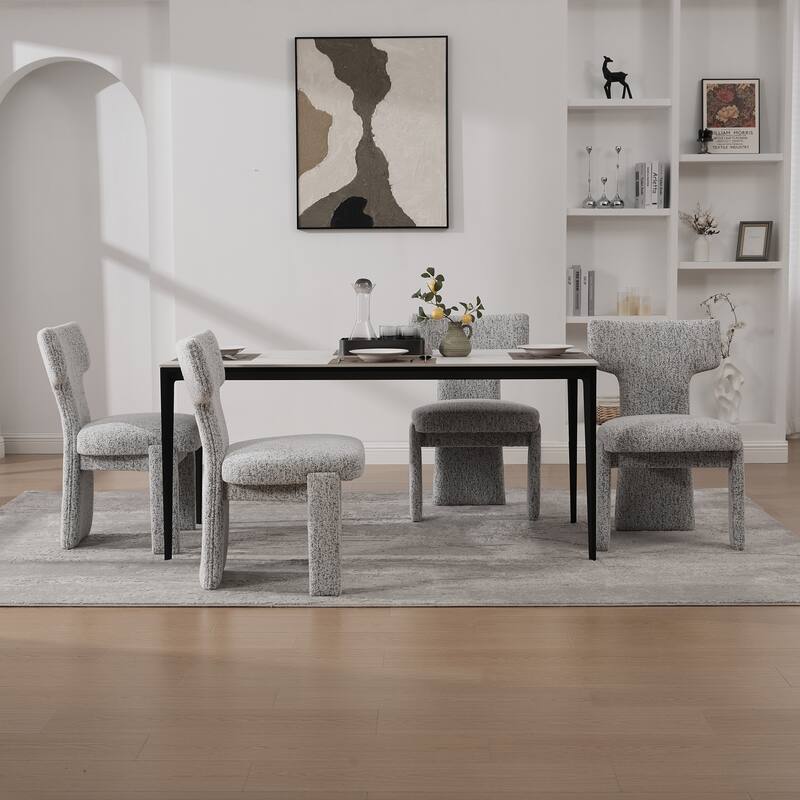 Modern Upholstered Chenille Dining Chair Set, Armless Kitchen Side Chairs Curved Back Accent Chairs w/ Wood Legs for Living Room