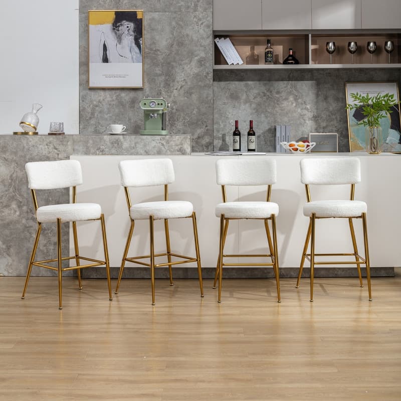 Mixoy 24"Counter Height Modern Teddy Fleece Bar Stools with Metal Legs