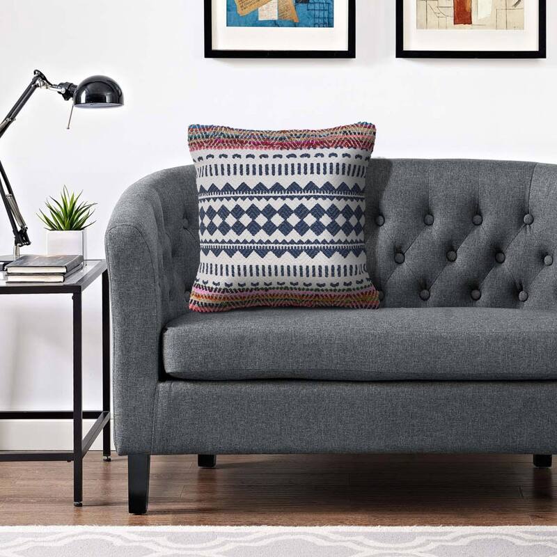 18" Navy Blue and White Globally Inspired Chindi Square Throw Pillow