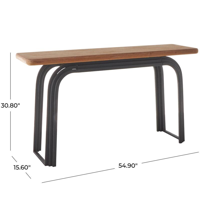 Black Metal Layered Arch Console Table with Brown Tabletop