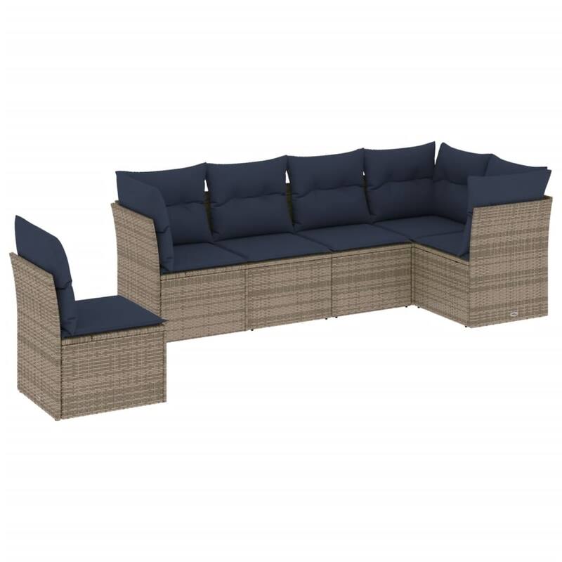 vidaXL 6/7 Piece Patio Sofa Set with Cushions Brown/Gray Poly Rattan - 21.7 x 24.4 x 27.2