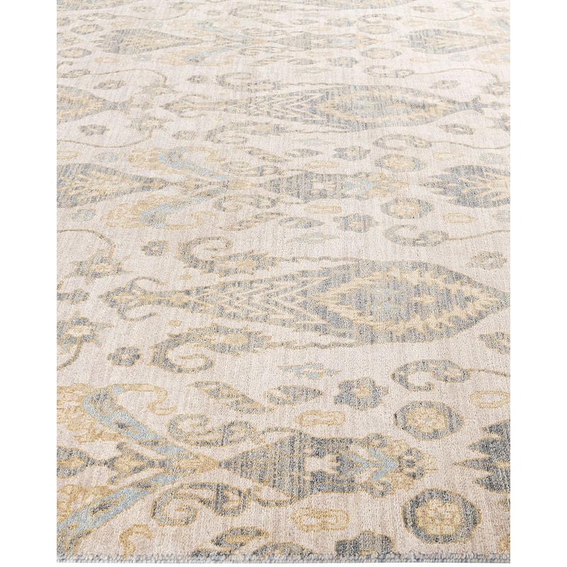 Ikat One-of-a-Kind Hand-Knotted Area Rug, Ivory - 9' 1" x 12' 4"