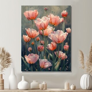Designart "Pink Green Garden Delight Tulips" Tulips Canvas Wall Art ...