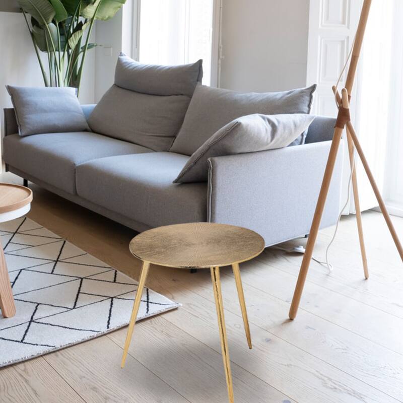 Modern Gold Metal Round Side End Table with 3-Leg Base for Living Room Bedroom or Entryway