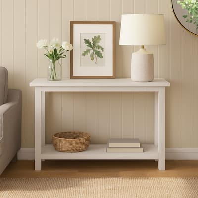 Ayne Console Table, 1 Bottom Shelf, Distressed White Wood, 47 Inch