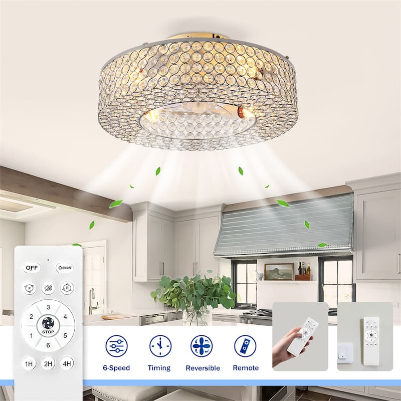 19.6" Crystal Ceiling Fans with Remote and 6 Speed DC Motor Reversible, NOT Included Bulbs