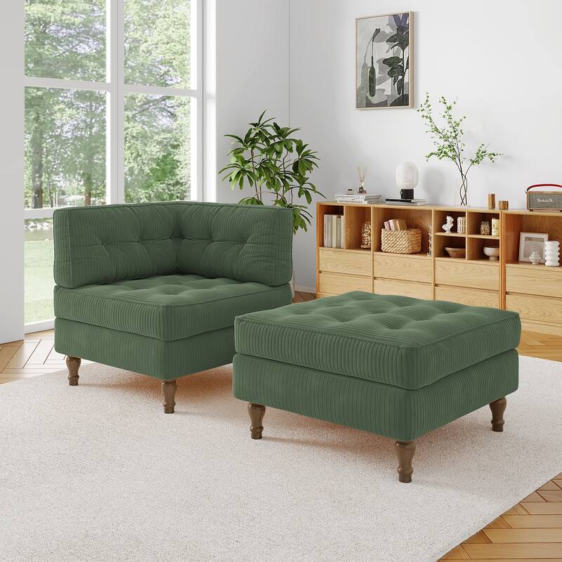 Corduroy L-shape Modular Corner Sectional Sofa with Reversible Storage Ottoman