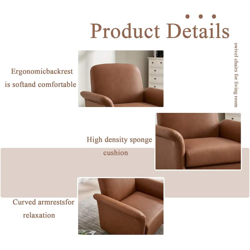 PU Leather Swivel Barrel Chair, Comfy Upholstered Lounge Reading Chair, Single Sofa Chair with Curved Back & Armrests