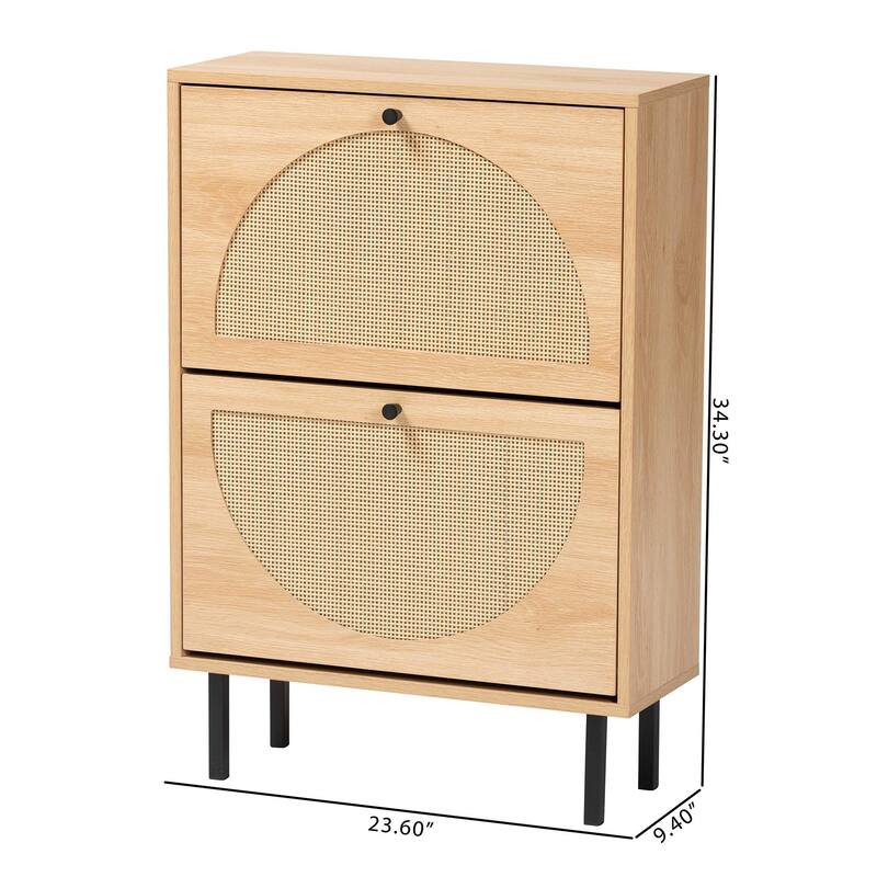 Remus Wood Shoe Cabinet - 12-Pair Shoe Storage Organizer with 2 Flip Doors, Boho-Chic Compact Hallway or Entryway Furniture