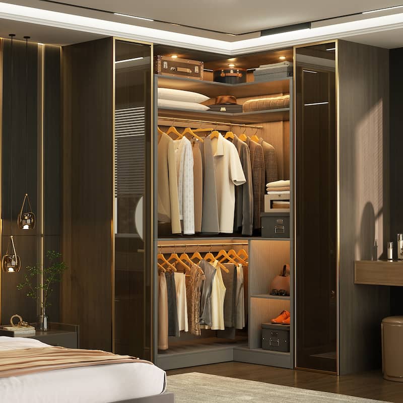 Cimly Freestanding Corner Closet system, Space-saving Closet Organizer for Walk-in Closet