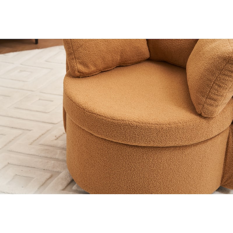 Khaki Modern 31.5" Upholstered Swivel Barrel Chair with Storage and Back Cushion