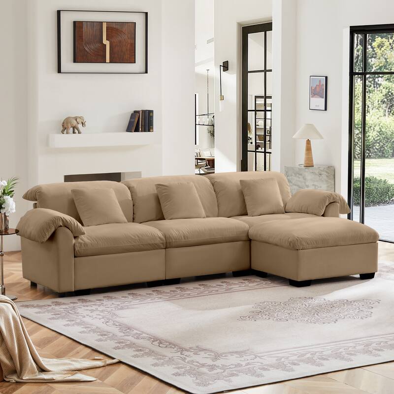 3 Deep Seat L-Shaped Modular Storage Sofa with 1 Storage Ottomans - Tan