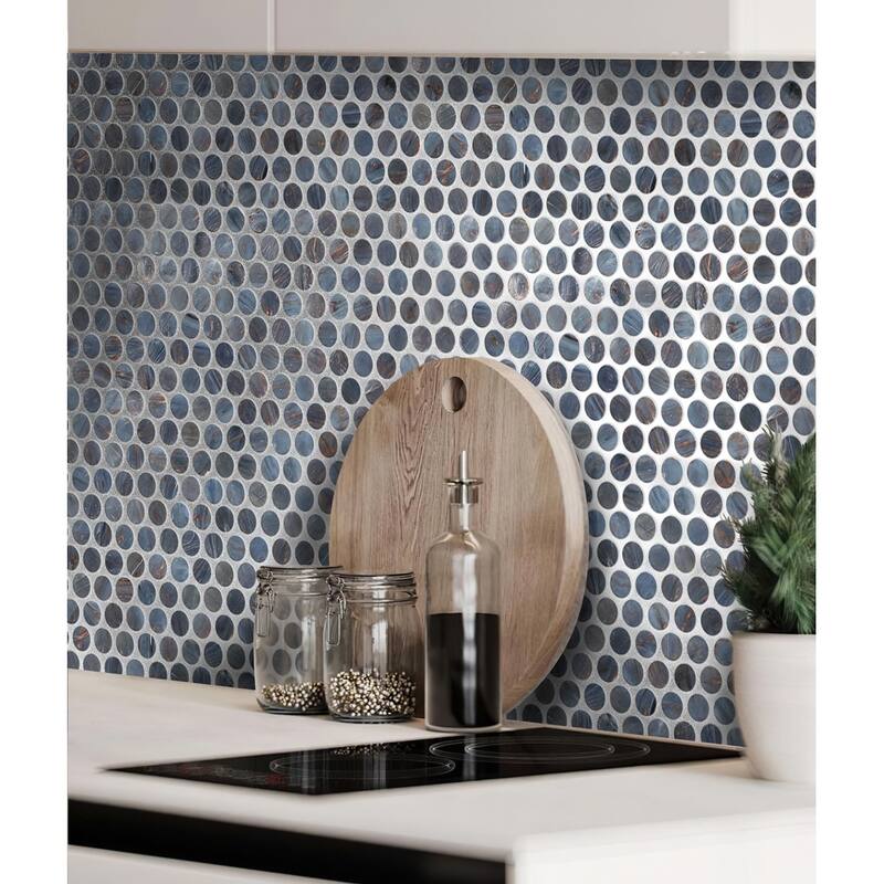 Apollo tile 12" x 12" Majeste Glossy Blue Glass Tile (10.34 sq ft/case) - 10 Pack - Blue