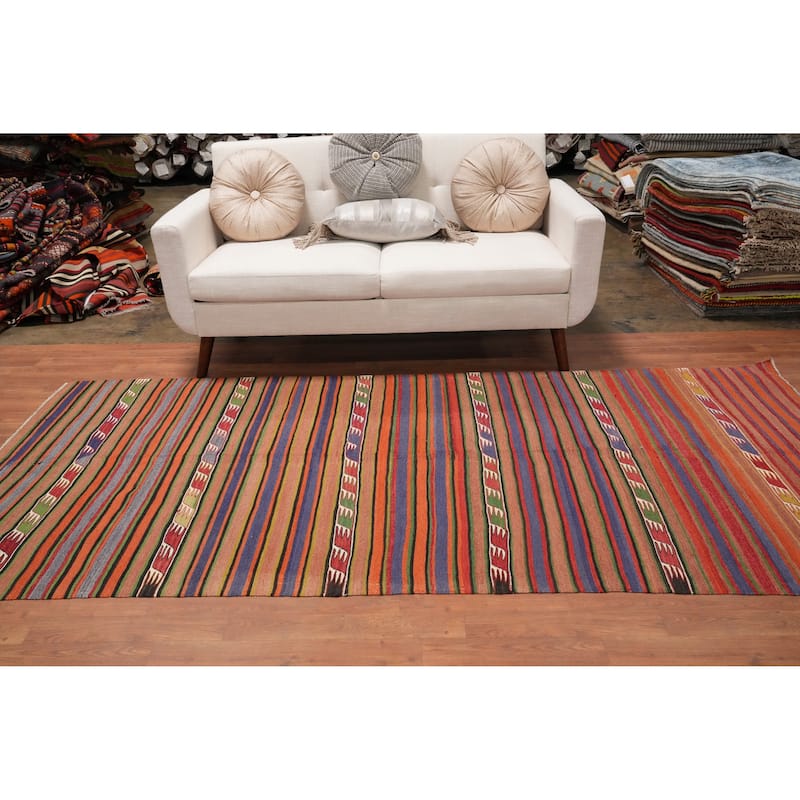 Hand Woven Oriental 100% Wool Carpet Southwestern Tribal Multi-Colored Kilim Runner Rug - 9' 3'' X 4' 3''