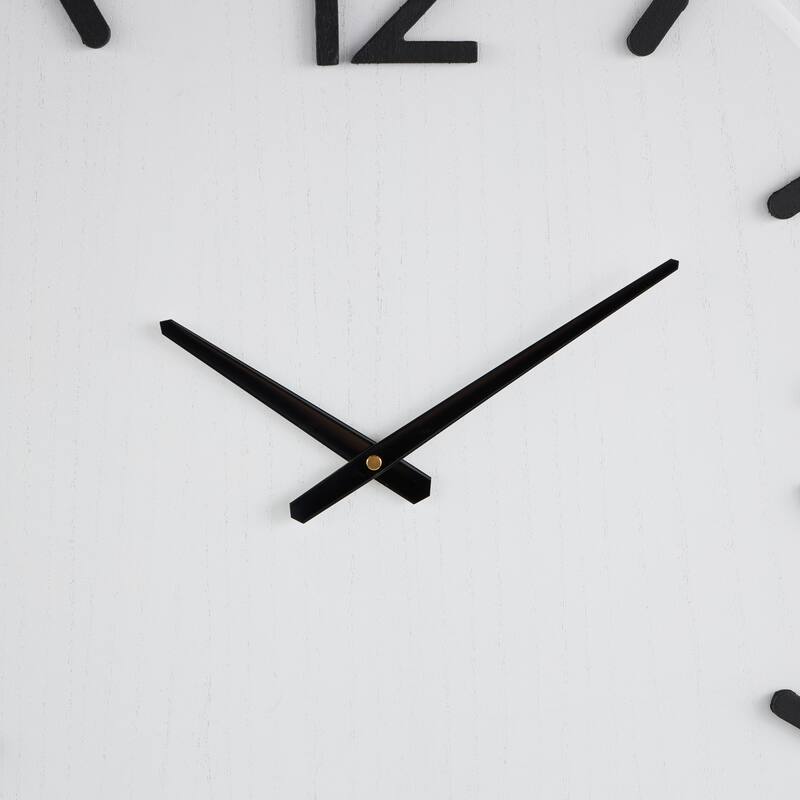 White Wood Round Decorative Wall Clock with Black Hands and Numbers - 1"W x 24"L x 23"H