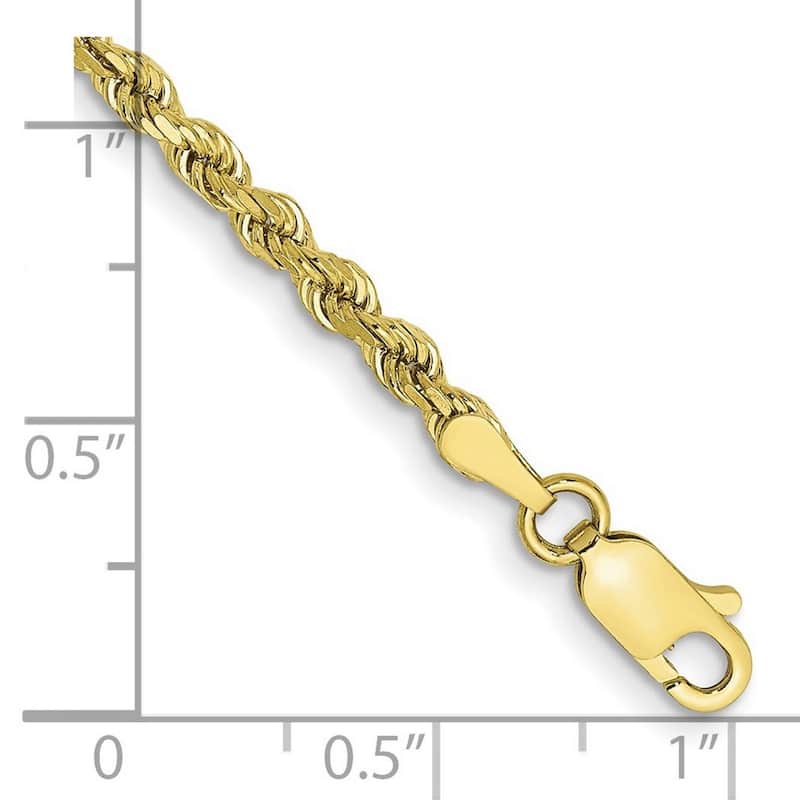 Curata 10k Yellow Gold Unisex 3mm Semi Solid Diamond Cut Rope Chain Bracelet Options: 7" 8" 9"