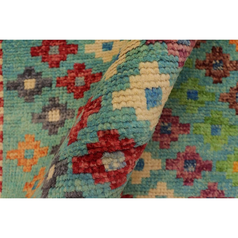 Shabby Chic Balochi Bowers Blue/Red Hand Knotted Wool Rug - 3'4'' x 5'1''