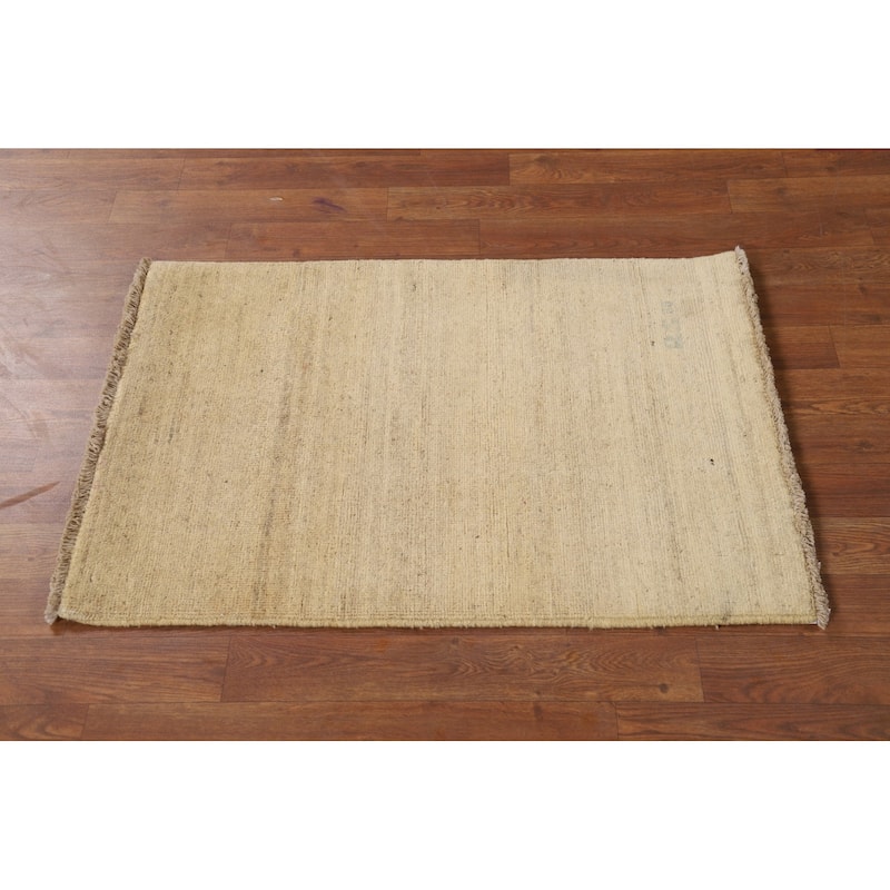 Contemporary Gabbeh Oriental Foyer Rug Hand-Knotted Solid Wool Carpet - 2'2"x 3'0"