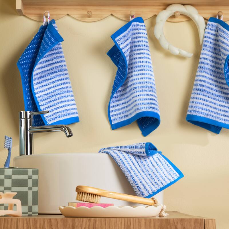 TOWN & COUNTRY PLAY 4-Piece Striped Reversible Terry Brights Washcloth Set, 13x13-Inch, 100% BCI Cotton - 13"x13"