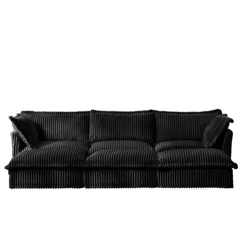 120" Corduroy 3-Seater Sofa Set with 3 Ottomans, Sleeper Function & Removable Slipcovers
