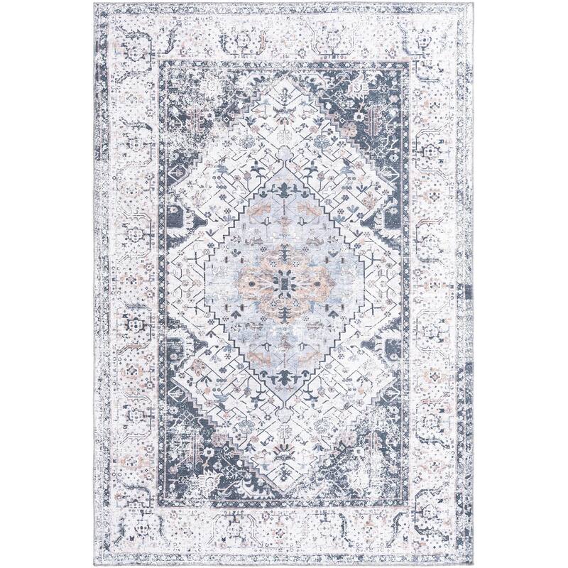 Traditional Tira Collection Area Rug - 6'x9' - Linen-Charcoal