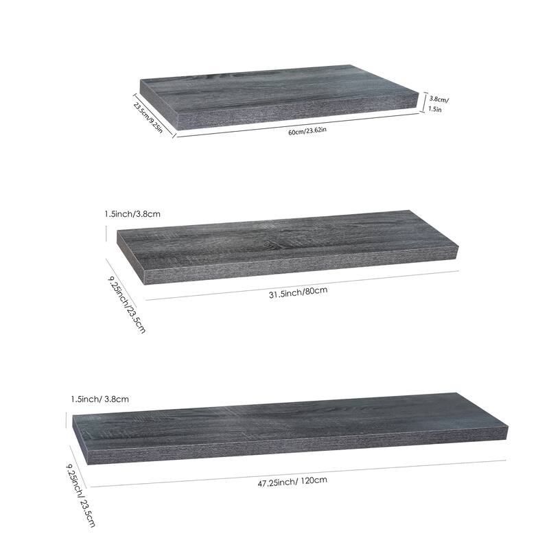 Set of 3 Modern and Contemporary Black Oak Floating Shelf - 47.2*9.25*1.5 inches