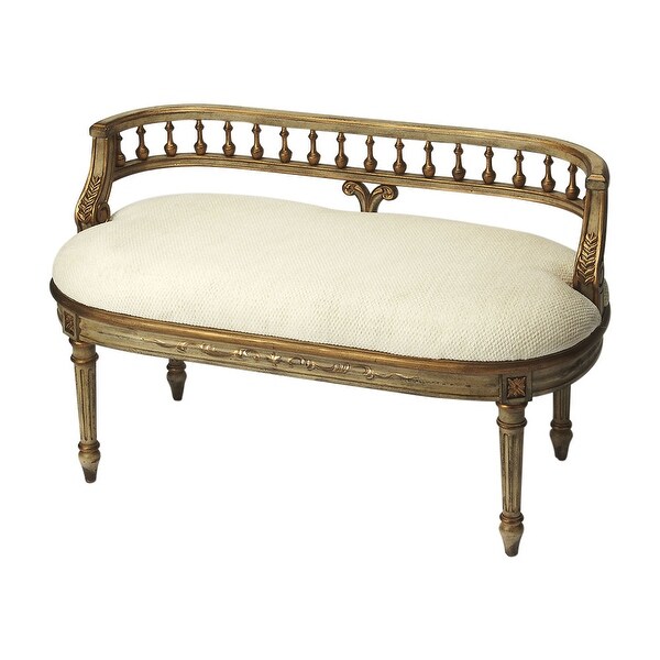 Traditional Oval Wooden Bench in Guilded Cream Finish - Beige