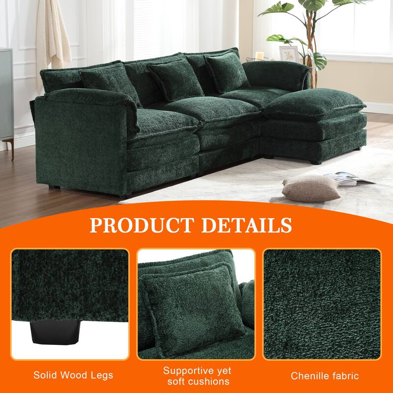 Chenille Fabric L-Shape Comfy Oversized three-seat Modular Sectional Sofa