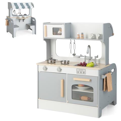 Costway 2 in 1 Kids Play Kitchen& Restaurant Double Sided Wooden - See Details