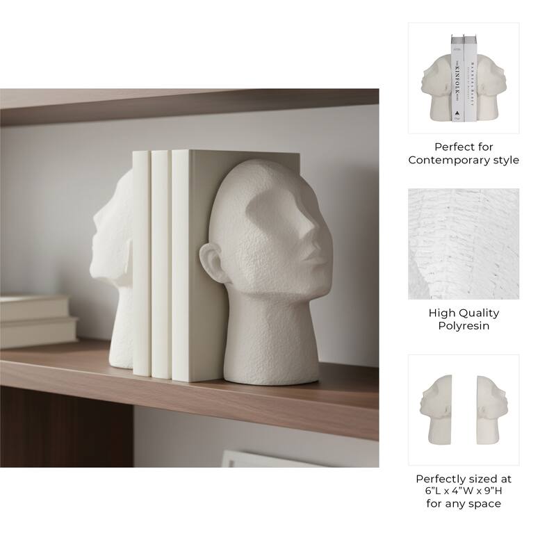 Sagebrook Home Elegant White 9" Textured Head Up Bookends (Set of 2) - 9.0"