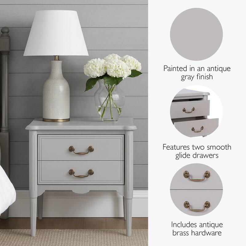 Design House Oxford 3-Piece Two Nightstands and One Chest Set with Antique Brass Hardware