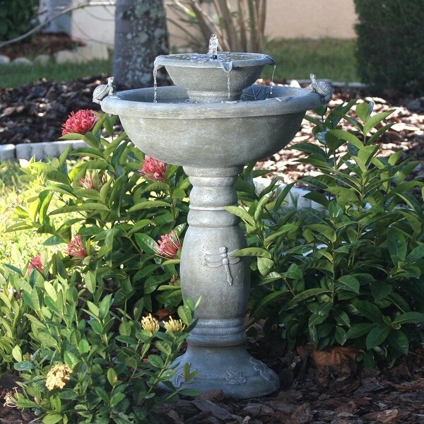 Smart Solar 34222RM1 Gray Weathered Stone Country Gardens 2 Tier Solar On Demand