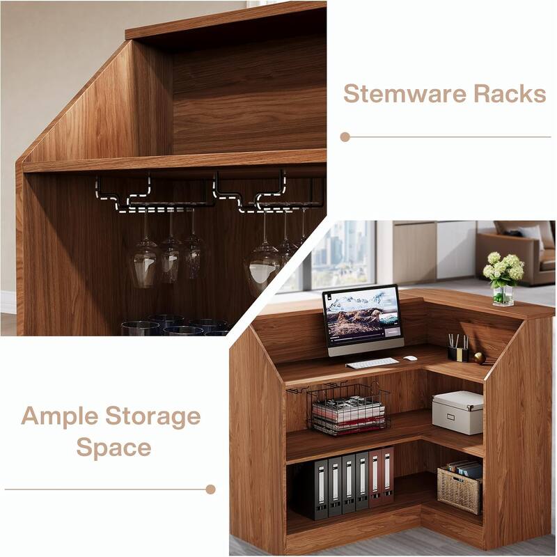 Reception Desk with Storage Shelves, L-Shaped Modern Front Desk