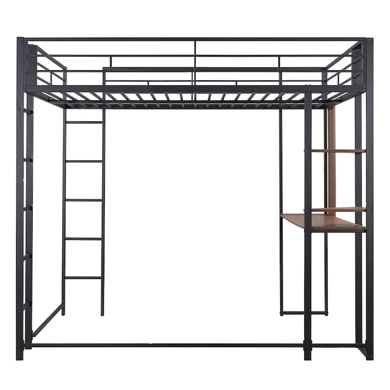Full Size Metal Guardrails Loft Bed with Two Buildin Ladders and One