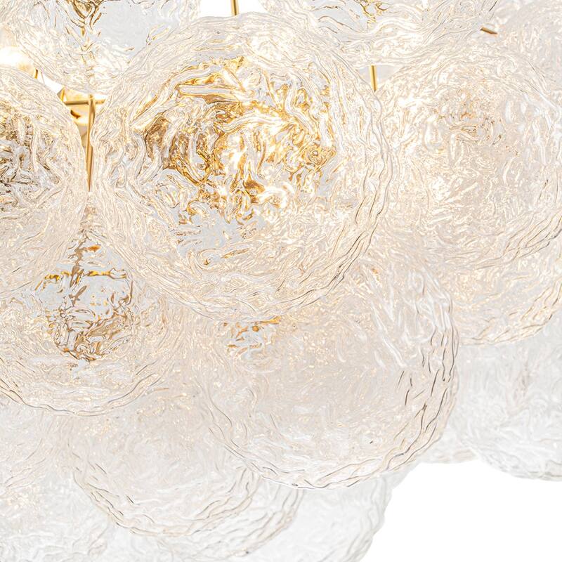 Brass 15-Light Grand Water Textured Glass Bubble Chandelier - 39.4in