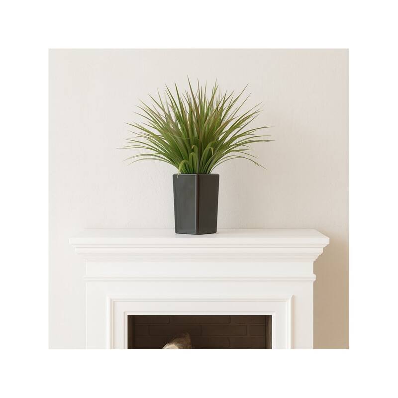HomeStock Brown/Green Grass in Square Black Ceramic Planter - Two-Tone Faux Grass for Stylish Interiors - 15