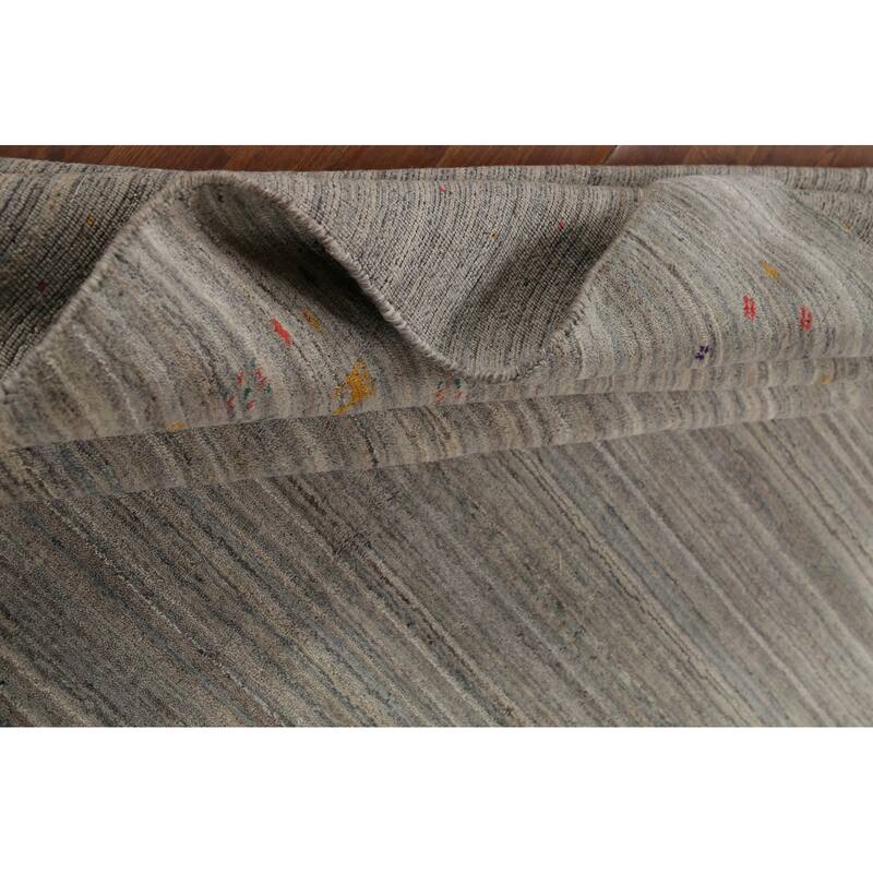 Striped Gray Gabbeh Oriental Square Area Rug Hand-Knotted Wool Carpet - 7'10"x 7'10"
