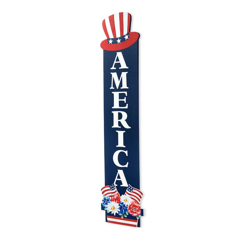 Glitzhome 42"H Patriotic Wood America Hat Hanging Sign Porch Decor
