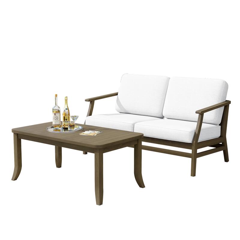 Outdoor Loveseat Sofa with Coffee Table Teak Wood Patio Furniture