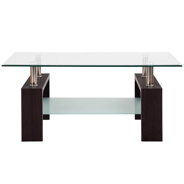 Shop Costway Rectangular Tempered Glass Coffee Table W Shelf Wood