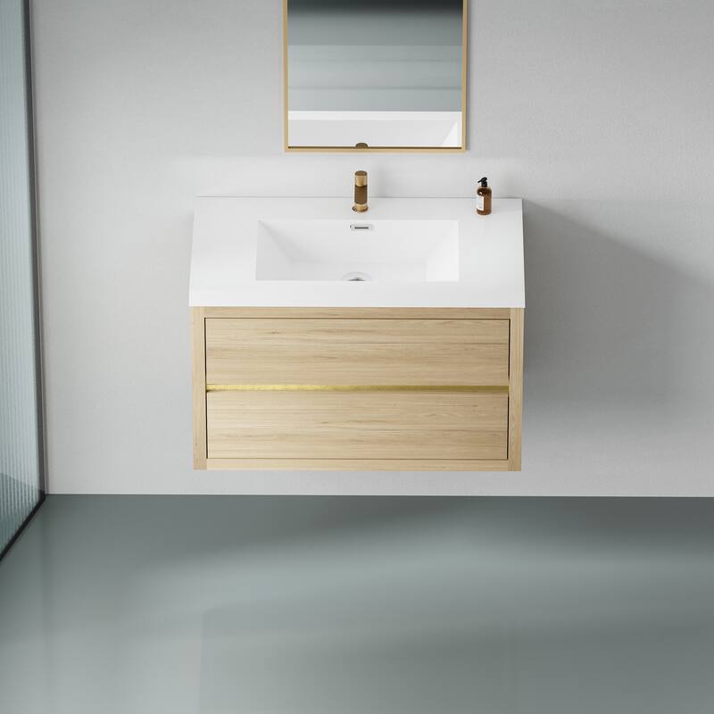 36" Floating Bathroom Vanity with Stone Resin Countertop, Soft Close Drawers, and U-Shaped Drain Design