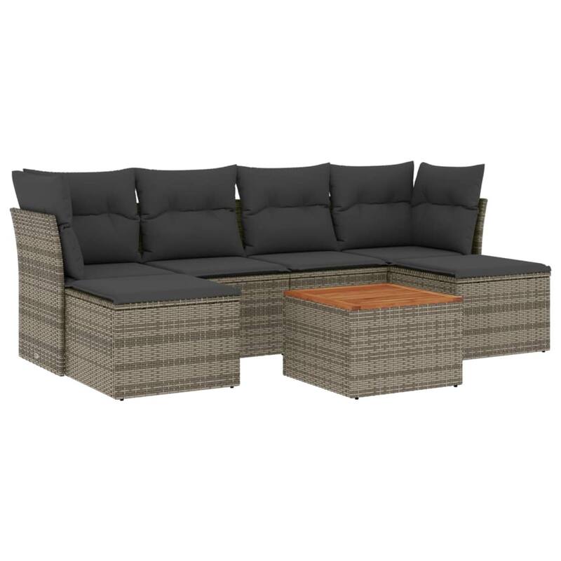 vidaXL Patio Sofa Set with Cushions Outdoor Furniture 7 Piece Poly Rattan - 24.4 x 24.4 x 27.2