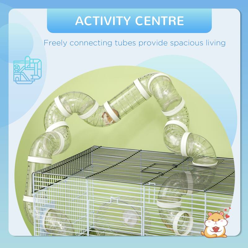 Hamster Cage with Tubes, Running Wheel, Ramp and Play Hut - 22.8" L x 12.6" W x 12.2" H