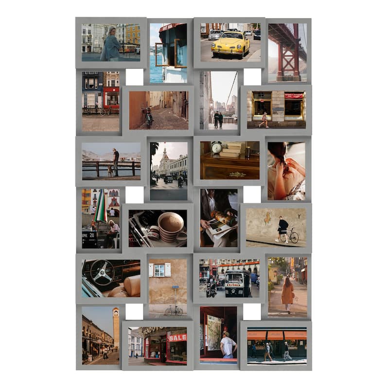 HELLO LAURA Rustic 24 Opening Photo Frame Family Collage Wall Hanging Picture Frame