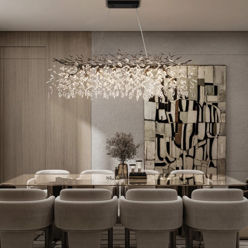 KAYLA 47.2" Modern 14-Lights Gold Luxury Crystal Linear Chandelier - 47.2in - Black