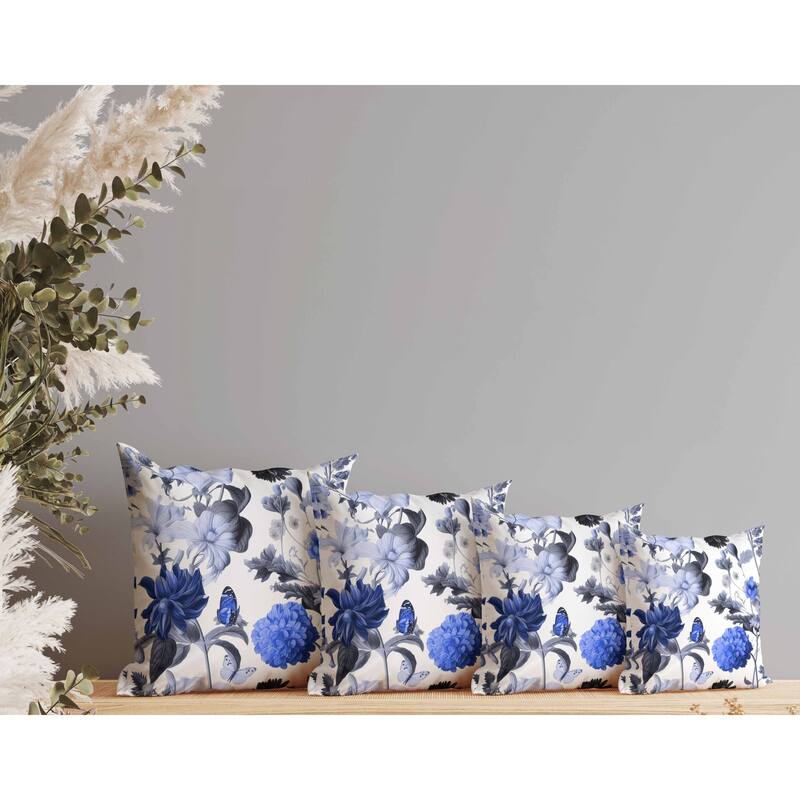 Mixed Flower Delight Faux Suede Reversible Throw Pillow White and Blue