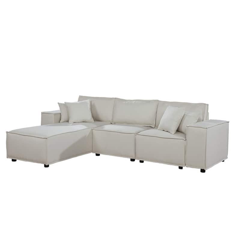 Copper Grove Doetinchem Beige Linen Sofa with Reversible Chaise